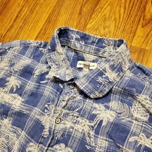 Peter‎ Millar Golf Shirt Men XL Blue Floral Shoreside Short Sleeve 100% Linen